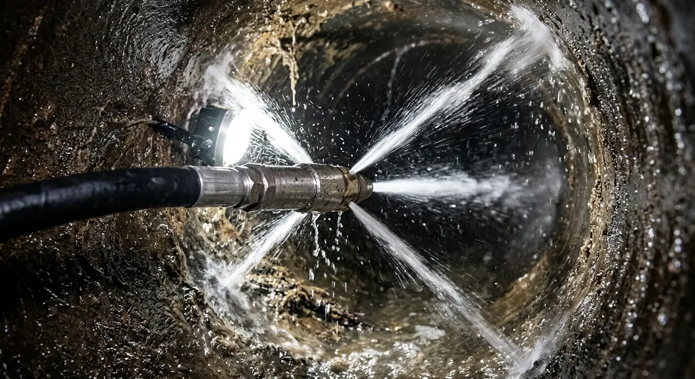 High-pressure hydro jetting nozzle cleaning sewer pipe for Storm Drain Cleaning in Newtown